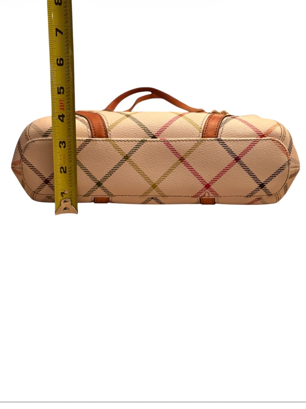 Coach Peyton Tattersall Leather Beige Plaid Pattered Logo Tote F21863 - Picture 14 of 14
